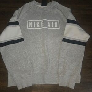 Nike Air Mens Crewneck Sweatshirt Gray Black White Colorblock Fleece Pullover
